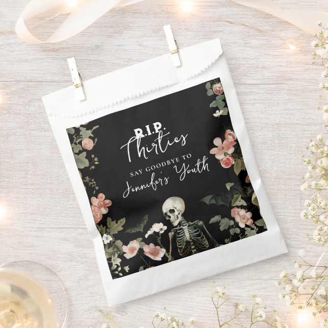 Sachets En Papier Halloween 40e anniversaire Pink Floral Skeleton Pa (Coupé)