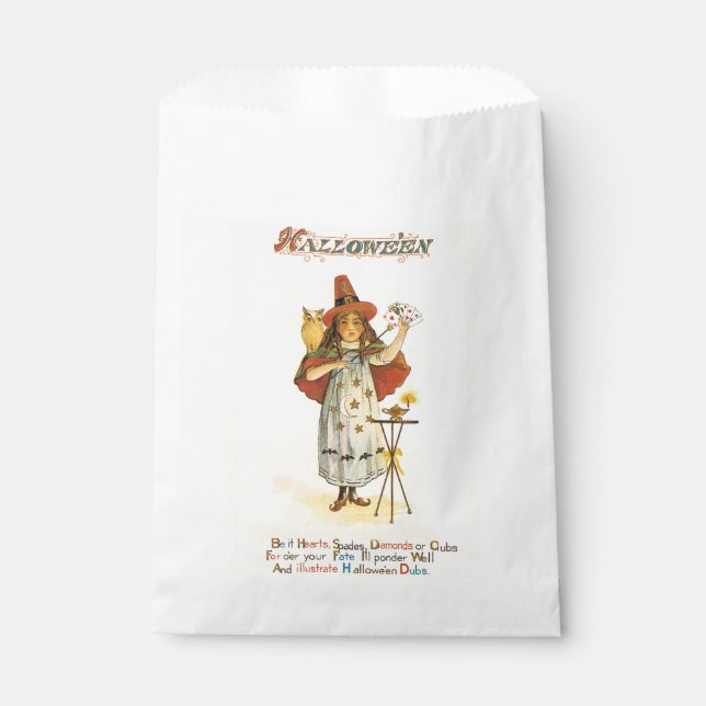 Sachets En Papier Halloween à l'ancienne, sorcière avec hibou (Devant)