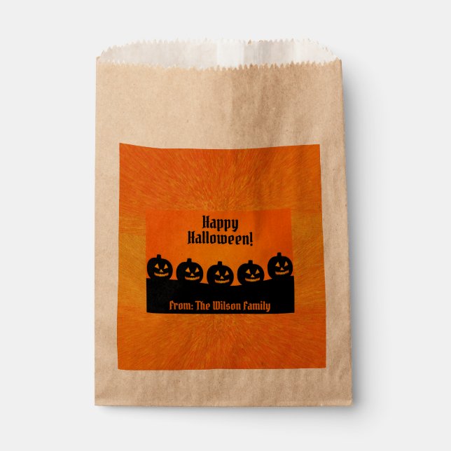 Sachets En Papier Halloween Citrouille Orange Éffrayant Silhouette p (Devant)