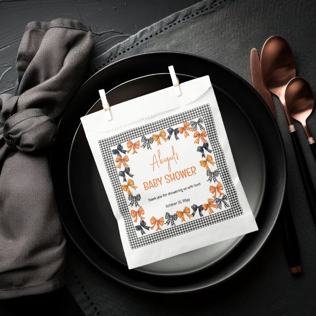 Sachets En Papier Halloween Coquette Black | Baby shower Orange Bows (Halloween Coquette Black | Orange Bows Girl Baby Shower Favor Bags)