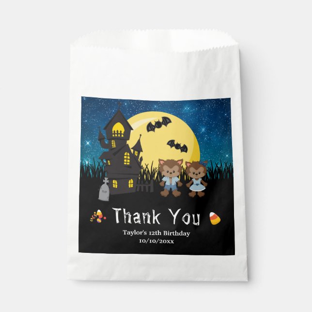 Sachets En Papier Halloween fête d'anniversaire Werewolf Blue (Devant)