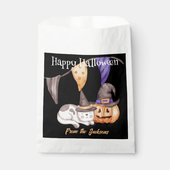 Sachets En Papier Halloween heureux et personnalisé | CAT & CITROUIL (Devant)