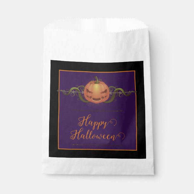 Sachets En Papier Halloween Jack-o-lanterne effrayant | Noir (Devant)