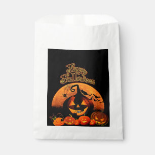 Sachets En Papier Halloween, Maison Hantée, Lune Orange Treat Bags