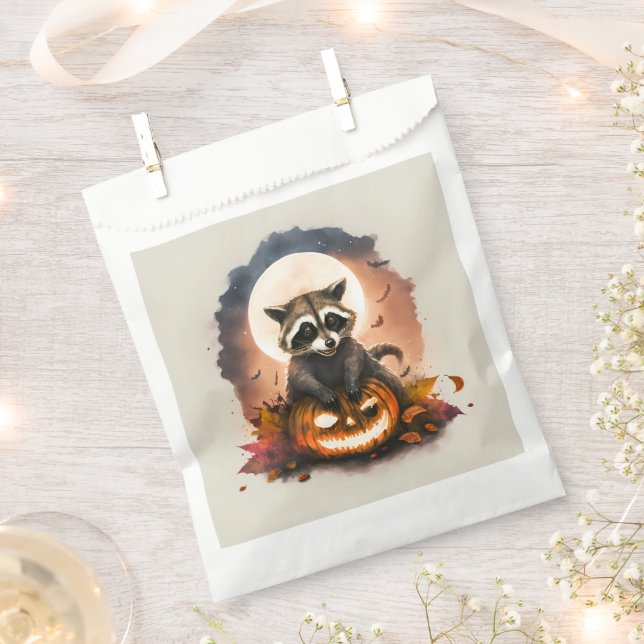Sachets En Papier Halloween Raccoon aquarelle (Coupé)