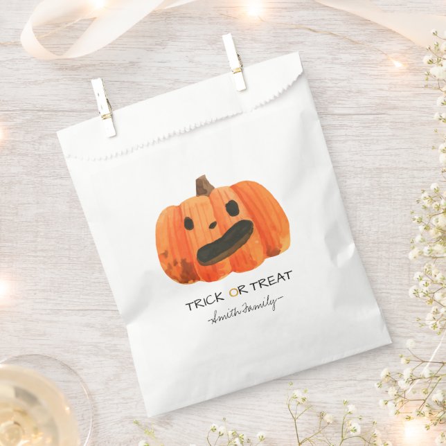 Sachets En Papier Halloween Trick ou Treat Watercolor Citrouille (Coupé)