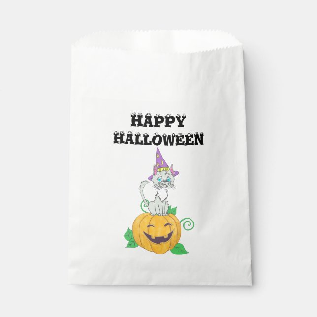 Sachets En Papier Halloween Wizard Chat on Citrouille (Devant)