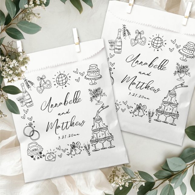 Sachets En Papier Hand Drawn Whimsical Wedding (Hand Drawn Whimsical Wedding Favor Bag)