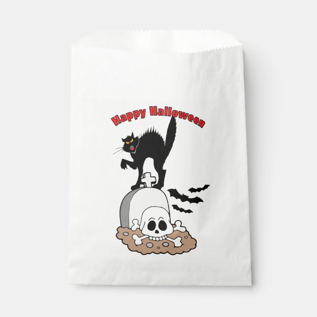 Sachets En Papier Happy Halloween Gravestone Chat noir et crâne (Devant)