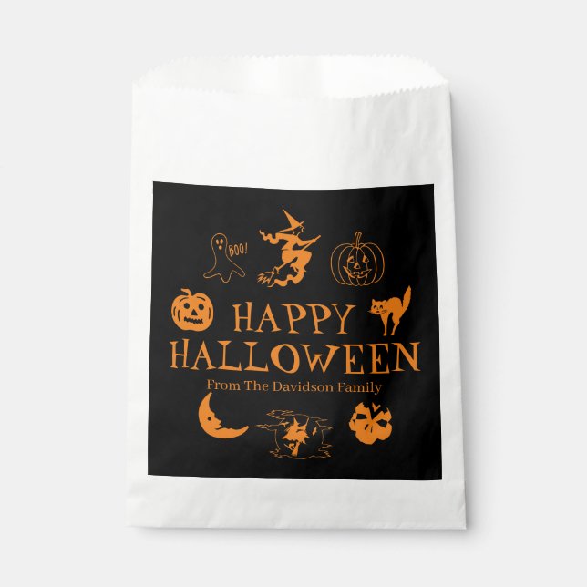 Sachets En Papier Happy Halloween personnalisé nom cadeau gâter (Devant)