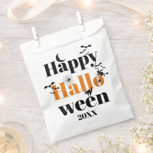 Sachets En Papier Happy Halloween typographie avec éléments vintages