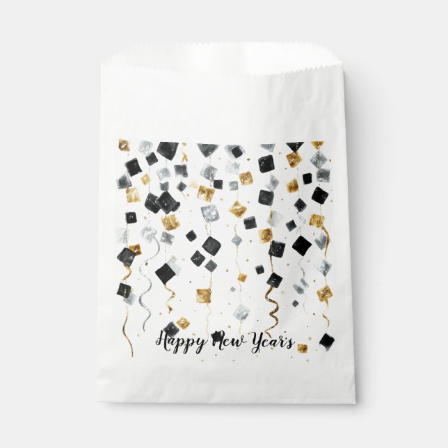 Sachets En Papier Happy New Year Black Gold Confetti (Devant)