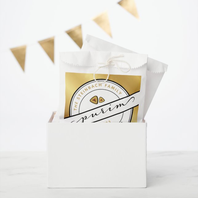 Sachets En Papier HAPPY PURIM Script PurimBags avec Or (Fête)