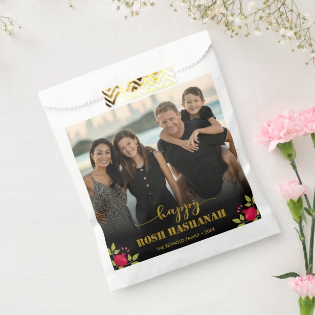 Sachets En Papier Happy Rosh Hashanah Luxury Gold Script Photo (Scellé)