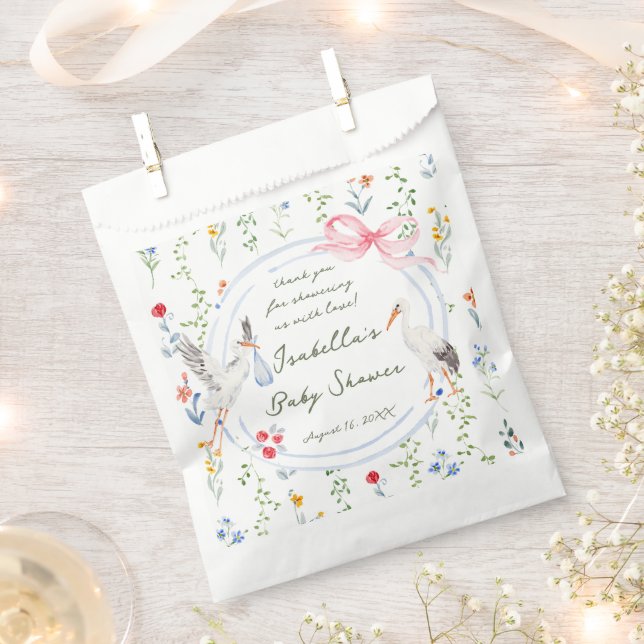 Sachets En Papier Heirloom Rose Bow and Stork Baby Shower  (Coupé)