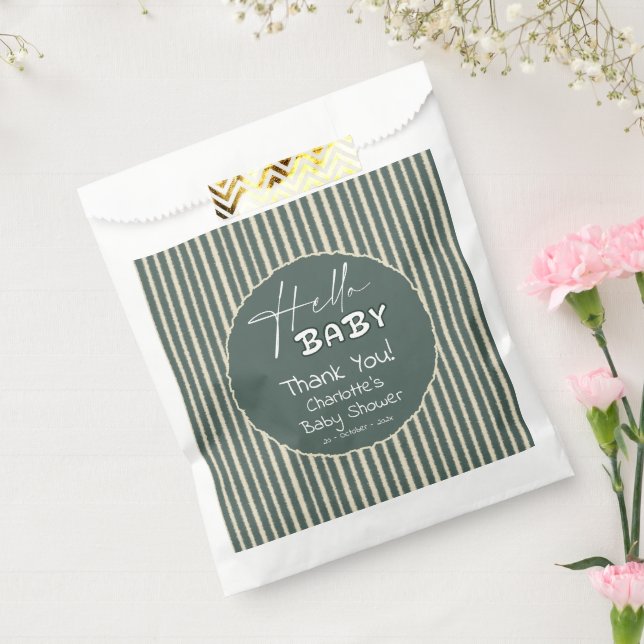 Sachets En Papier Hello Baby Dark Green Stripes Baby Shower (Scellé)