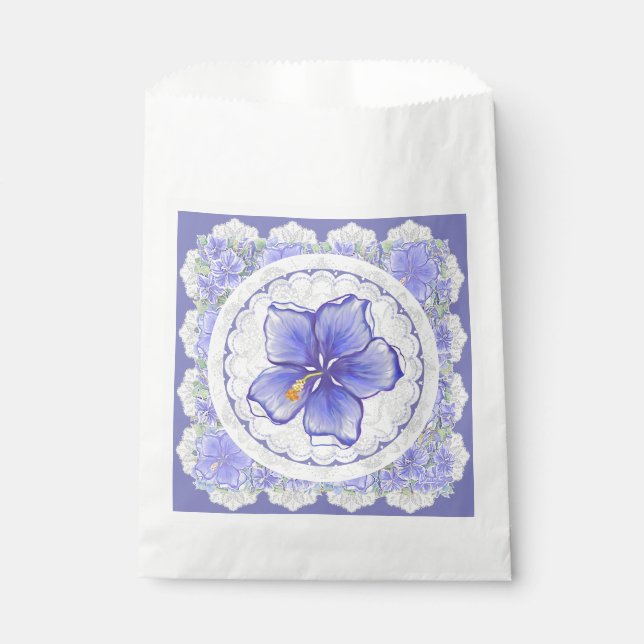 Sachets En Papier Hibiscus & dentelle BLEU (Devant)