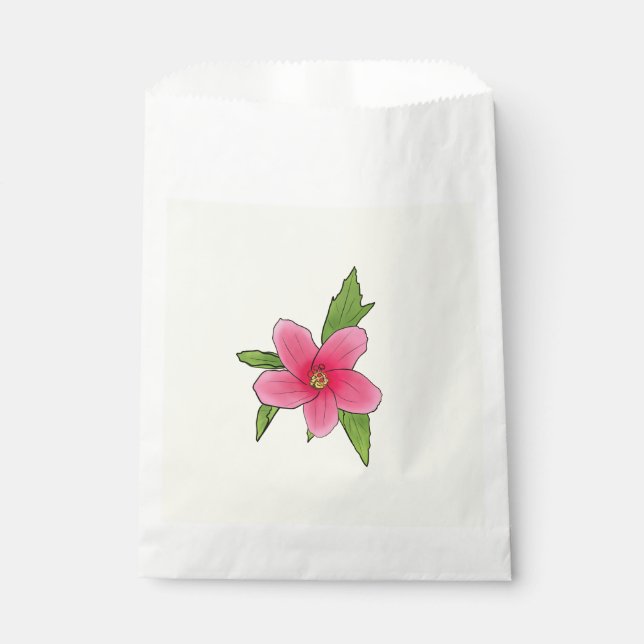 Sachets En Papier Hibiscus rose tropical Anniversaire Fête Favoriser (Devant)
