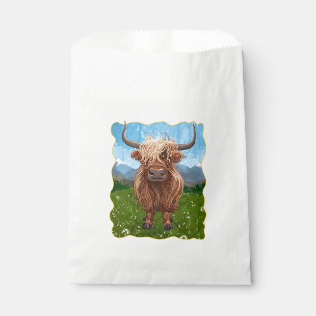 Sachets En Papier Highland Cow Anniversaire Party (Devant)