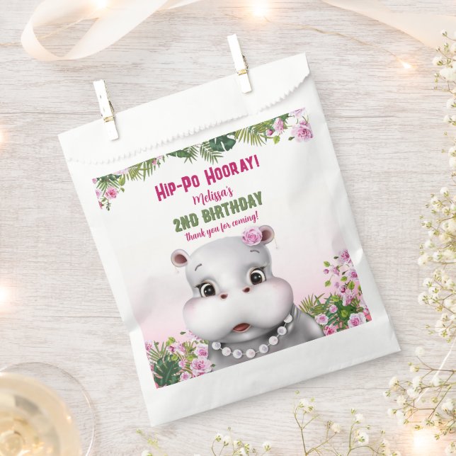 Sachets En Papier Hippo rose florale fille anniversaire (Coupé)
