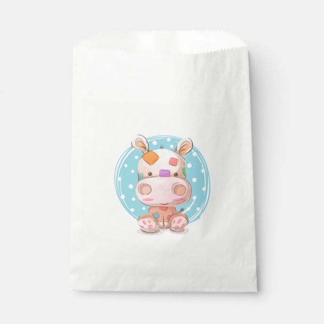 Sachets En Papier Hippopotame Patchwork Bleu (Devant)