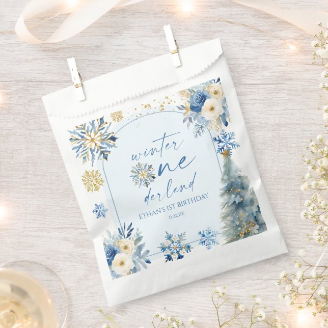 Sachets En Papier Hiver Onederland Flocon de neige 1ère fête d'anniv (Coupé)