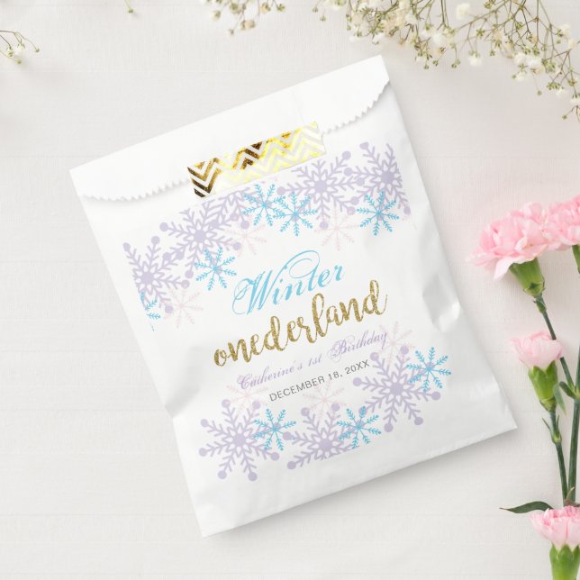 Sachets En Papier Hiver Onederland Snowflakes Fête Anniversaire (Scellé)