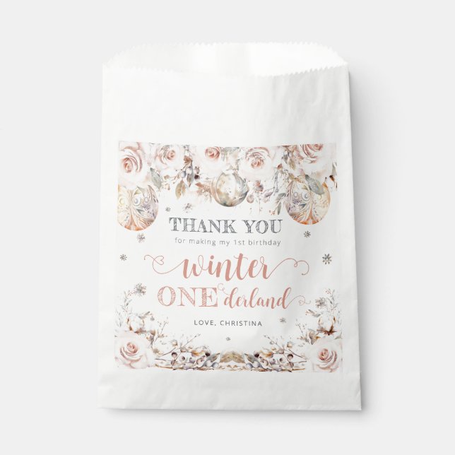 Sachets En Papier Hiver Pink Gold Onederland Anniversaire (Devant)
