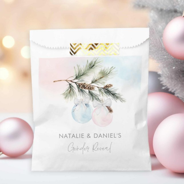 Sachets En Papier Hivernal Genre Révéler rose et bleu (Pink and Blue Gender Reveal Treat Bag)