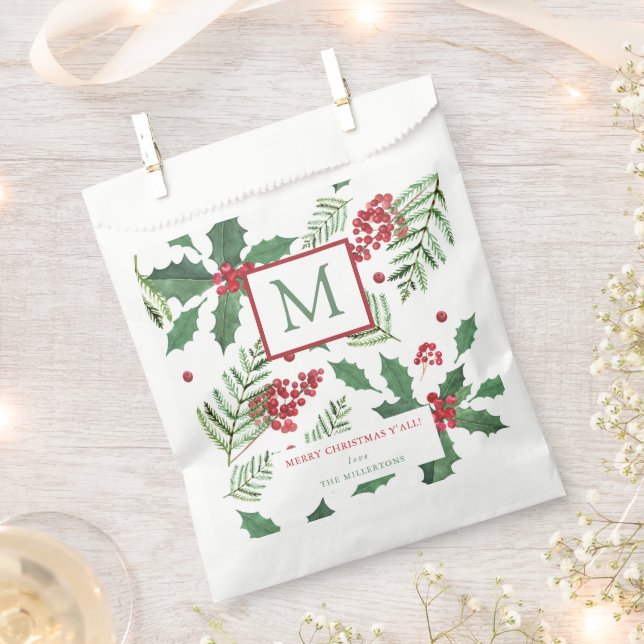Sachets En Papier Holly Berry Joyeux Monogramme de Noël (Coupé)