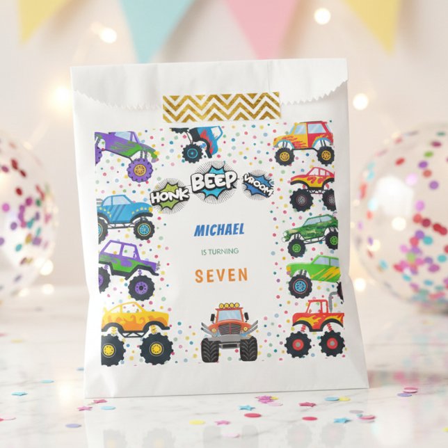 Sachets En Papier Honer beep vroom monstre camions garçon anniversai (Créateur téléchargé)