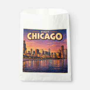 Sachets En Papier Horizon de Chicago et lac Michigan au crépuscule