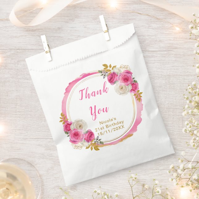 Sachets En Papier Hot Pink and Gold Elegant Flowers Birthday Party (Coupé)