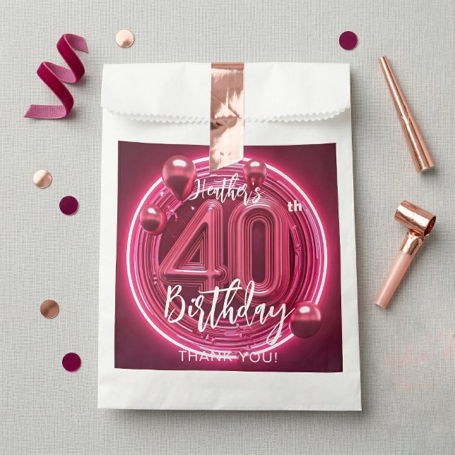 Sachets En Papier Hot Pink Neon Glam 40th Birthday Metallic Balloons (Créateur téléchargé)