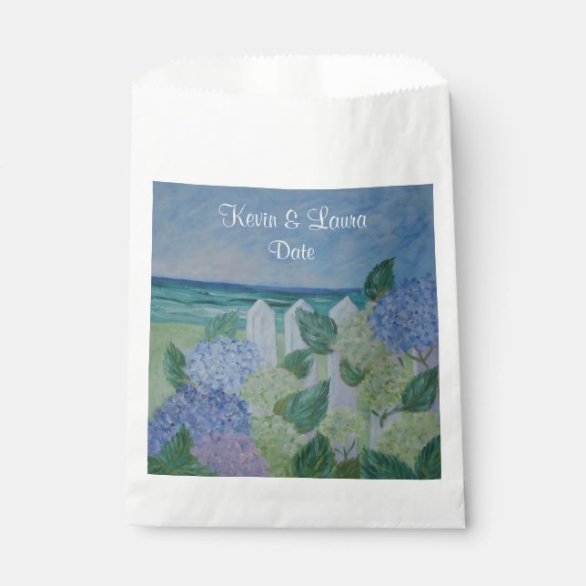 Sachets En Papier Hydrangeas Au Bord De La Plage Mariage (Devant)