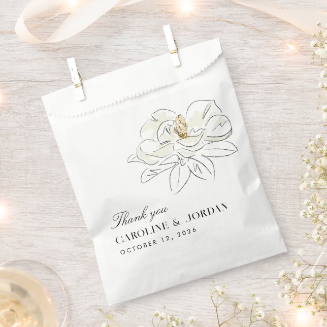Sachets En Papier Illustration de Magnolia blanc Mariage minimal mod (Coupé)