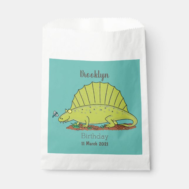 Sachets En Papier Illustration d'un dimétrodon vert mignon (Devant)
