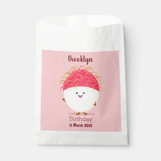 Sachets En Papier Illustration mignon du ramboutan rose (Devant)