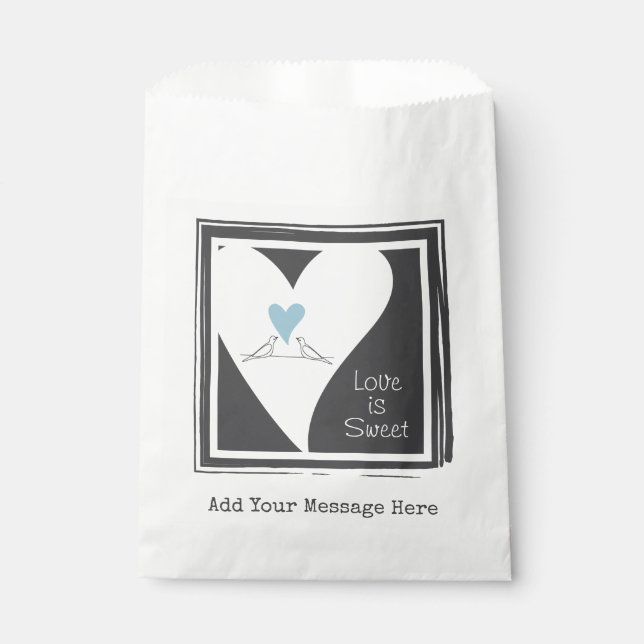 Sachets En Papier Inséparables modernes simples Mariage de coeur ble (Devant)