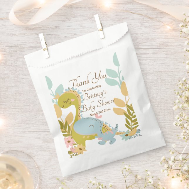 Sachets En Papier Invitation Baby shower Dinosaure, Neutre Genre (Coupé)