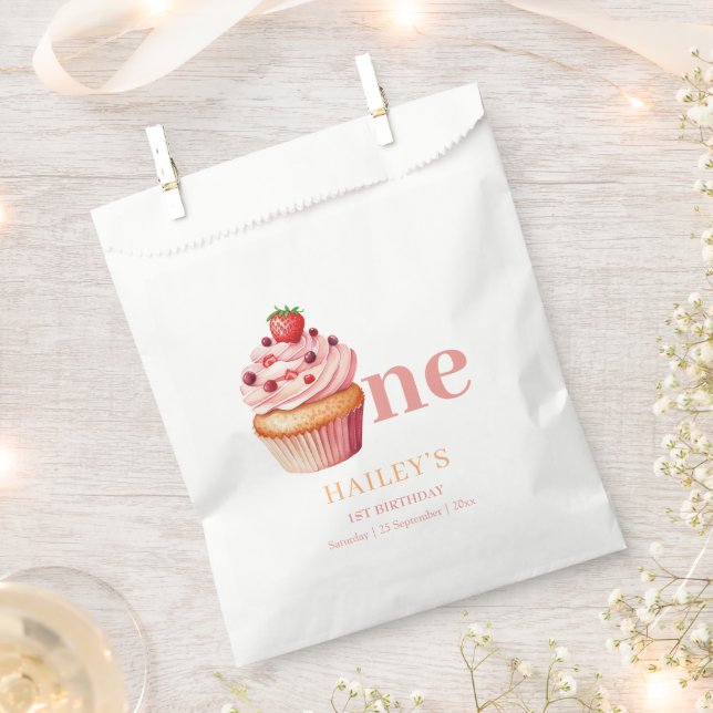 Sachets En Papier Invitation d'anniversaire Cupcake, 1er anniversair (Coupé)