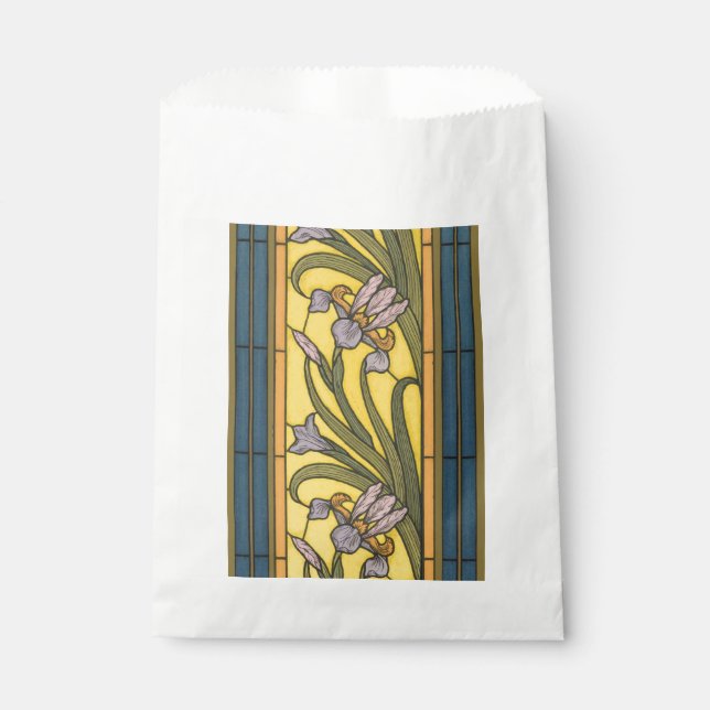 Sachets En Papier Iris Fleur Art Nouveau Vitrail Bleu Or (Devant)