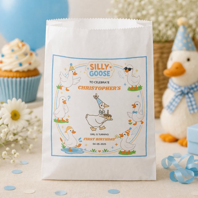 Sachets En Papier It’s ONE Silly Goose Retro 1st Birthday Fun Modern (It’s ONE Silly Goose Retro 1st Birthday Fun Modern favor bag)
