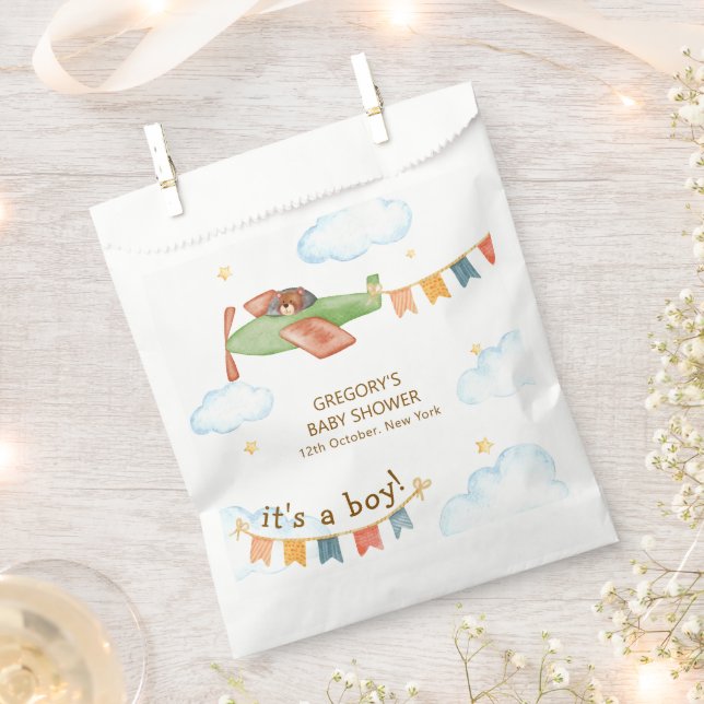 Sachets En Papier It's A Boy Bear Airplane Sky Baby Shower  (Coupé)