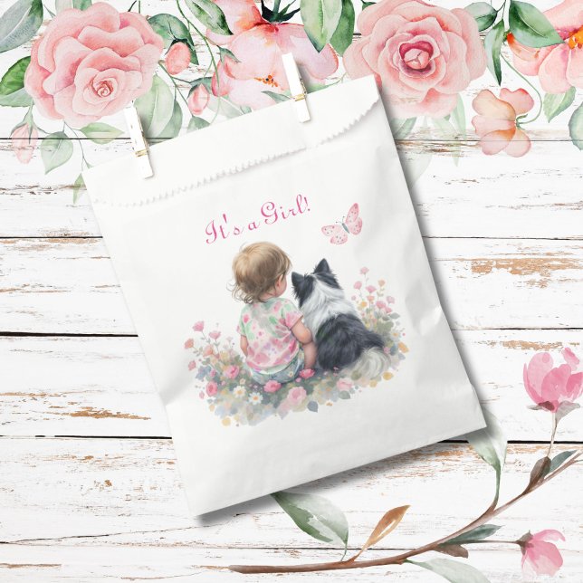 Sachets En Papier It's a Girl | Pink Baby and Puppy Baby Shower (Créateur téléchargé)