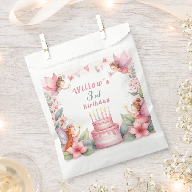 Sachets En Papier Jardin poilu rose enchanté - Anniversaire (Coupé)