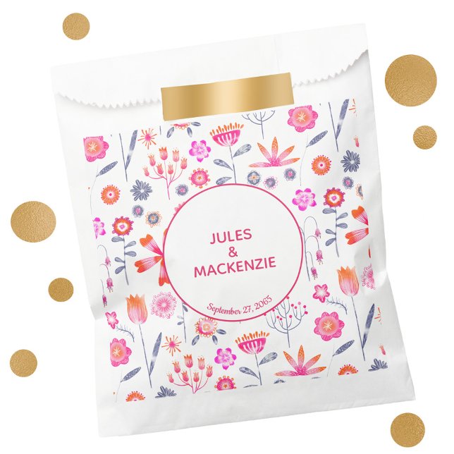 Sachets En Papier Jardin rose moderne Boho (Watercolor floral personalized wedding favor bag)
