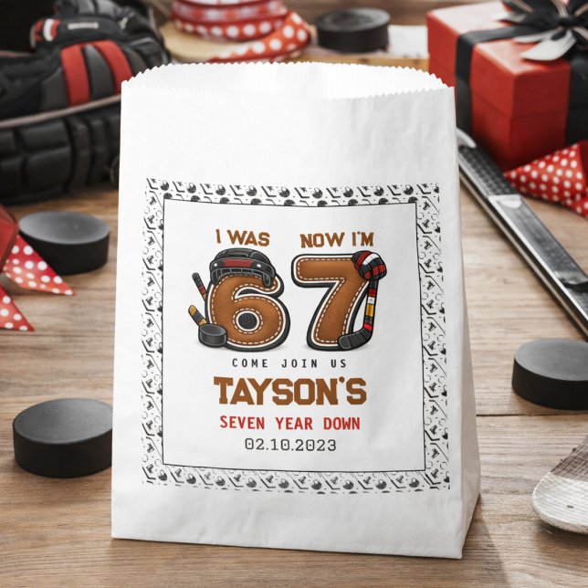 Sachets En Papier J'avais 6 ans, maintenant j'ai 7 ans – Fête d'anni (I Was 6, Now I’m 7 – Hockey 7th Birthday Party favor bag
)