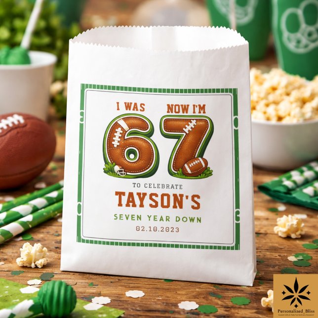 Sachets En Papier J'avais 6 ans, maintenant j'ai 7 ans – Football Am (I Was 6, Now I’m 7 – Football America 7th Birthday Favor Bag
)