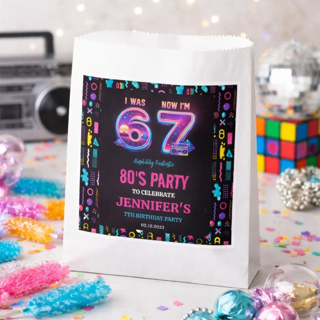 Sachets En Papier J'avais 6 ans Maintenant j'ai 7 ans Rétro Néon 7èm (I Was 6 Now I’m 7 Retro Neon 7th Birthday for Kids Favor Bag
)